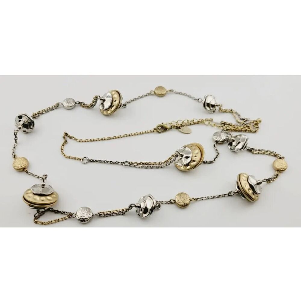 Lia Sophia Silver Gold Tone Chain Necklace Floating Textured Discs